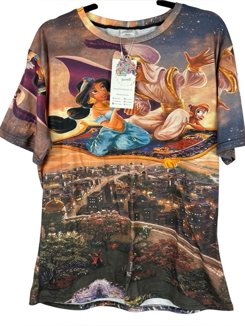 NWT Jerwill Disney Aladdin Princess Jasmine All Over Print Graphic Tee Shirt XXL
